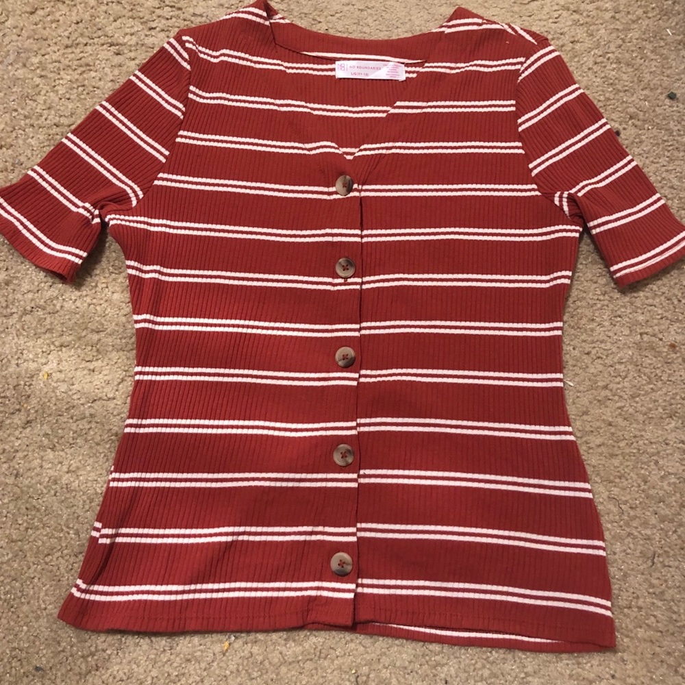 Striped V neck button up shirt